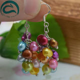 Real Freshwater Pearl Silver Dangle Earrings Wedding Women Gift