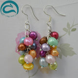 Real Freshwater Pearl Silver Dangle Earrings Wedding Women Gift