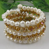 Baroque Pearl Bracelet 5rows Freshwater Pearl Crystal Beads Bracelet