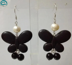 Pearls Agate Turquoise Butterfly Earrings S925 Silver Hook Women Gift
