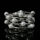 Shell Pearl Bracelet 5 Rows 8mm Round Shell Tube Silver Beads Bracelet