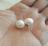 Huge Freshwater Pearl Silver Stud Earrings 10-14mm Sizes