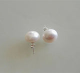 Huge Freshwater Pearl Silver Stud Earrings 10-14mm Sizes