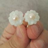 Jade Flower Freshwater Pearl Earrings Women Gift Wedding Jewelry