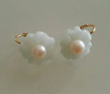 Jade Flower Freshwater Pearl Earrings Women Gift Wedding Jewelry