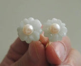Jade Flower Freshwater Pearl Earrings Women Gift Wedding Jewelry