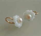 Jade Flower Freshwater Pearl Earrings Women Gift Wedding Jewelry