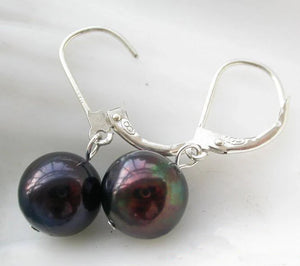 10MM Freshwater Pearl Earrings 925 Sterling Silver Dangle Earring