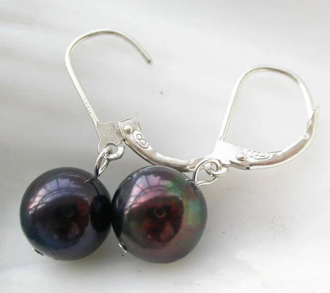 10MM Freshwater Pearl Earrings 925 Sterling Silver Dangle Earring