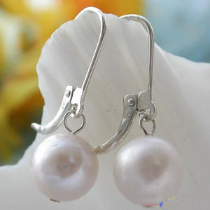 10MM Freshwater Pearl Dangle Earrings 925 Sterling Silver Women Gift