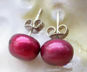 10mm Purple Round Freshwater Pearl Earrings 925 Silver Stud Earring