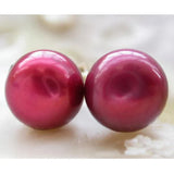 10mm Purple Round Freshwater Pearl Earrings 925 Silver Stud Earring