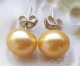 10mm Yellow Round Freshwater Pearl Earrings Silver Stud Fine Jewelry For Women