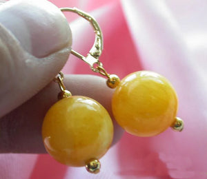14MM Round Yellow Stone Beads Dangle Earrings