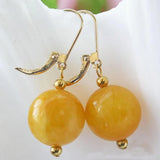 14MM Round Yellow Stone Beads Dangle Earrings