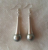 14mm Round Gray Shell Pearl Silver Earrings