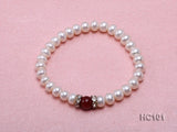 AA 7-8MM Freshwater Pearl Elastic Bracelet Red Agate Rhinestone Bracelet