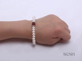 AA 7-8MM Freshwater Pearl Elastic Bracelet Red Agate Rhinestone Bracelet