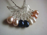 4 Pairs Pink Lavender Rice Pearl Silver Dangle Earrings