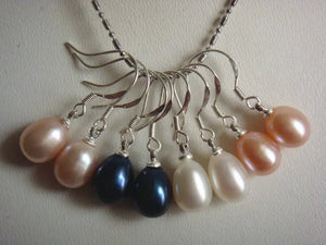 4 Pairs Pink Lavender Rice Pearl Silver Dangle Earrings