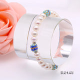 7-7.5mm Freshwater Pearl Bracelet Rhinestone Cloisonne Elastic