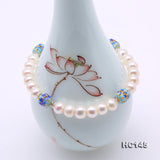7-7.5mm Freshwater Pearl Bracelet Rhinestone Cloisonne Elastic