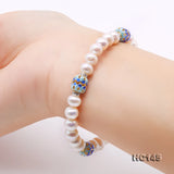 7-7.5mm Freshwater Pearl Bracelet Rhinestone Cloisonne Elastic