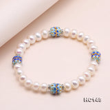 7-7.5mm Freshwater Pearl Bracelet Rhinestone Cloisonne Elastic