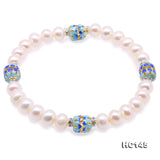 7-7.5mm Freshwater Pearl Bracelet Rhinestone Cloisonne Elastic