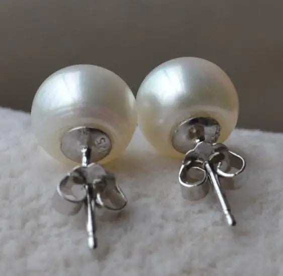 8.5mm Freshwater Pearl Earrings Silver Stud Earring Wedding Women Jewelry
