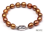 AA 7-8MM Brown Rice Freshwater Pearl Bracelet 925 Silver Clasp