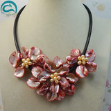 Women Flower Necklace with Pink Pearl and Red Shell