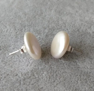 Coin Pearl Earrings 12-13mm Coin Freshwater Pearl Jewellery Silver Stud Earring