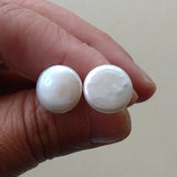 Coin Pearl Earrings 12-13mm Coin Freshwater Pearl Jewellery Silver Stud Earring