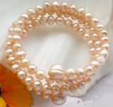 Pink Freshwater Cultured Pearl Bracelet for Women, Charming Gift