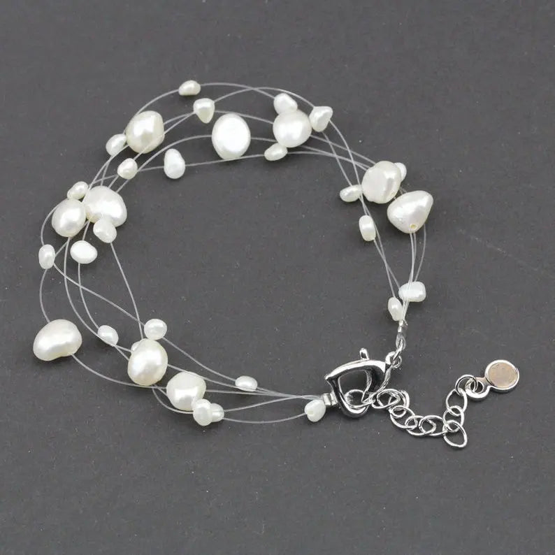 Floting Pearl Bracelet - Illusion Freshwater Pearl 5 Lines Bracelet