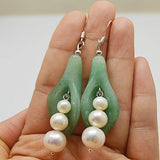 Freshwater Round Pearl Green Jade Pea Pot Princess Earring