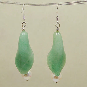 Freshwater Round Pearl Green Jade Pea Pot Princess Earring