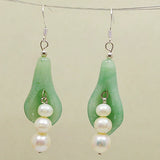Freshwater Round Pearl Green Jade Pea Pot Princess Earring