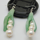 Freshwater Round Pearl Green Jade Pea Pot Princess Earring