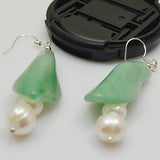 Freshwater Round Pearl Green Jade Pea Pot Princess Earring