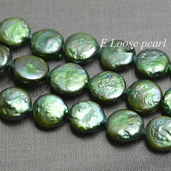 Freshwater Pearl Loose Beads Green Coin 12mm Bridal Full Strand