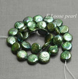 Freshwater Pearl Loose Beads Green Coin 12mm Bridal Full Strand
