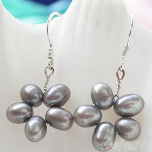 Gray Rice Flower Freshwater Pearl Dangle Earrings Women Gift Jewelry