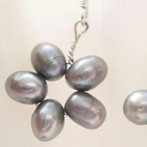 Gray Rice Flower Freshwater Pearl Dangle Earrings Women Gift Jewelry