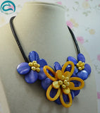 Real Pearl Yellow Shell Flower Leather Necklace Chirstmas Gift