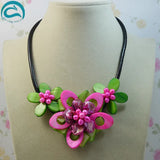 Freshwater Pearl Shell Flower Leather Necklace Gift For Women