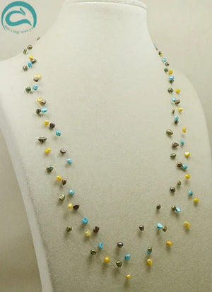 4 Row Multicolor Real Pearl Necklace
