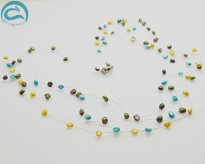 4 Row Multicolor Real Pearl Necklace