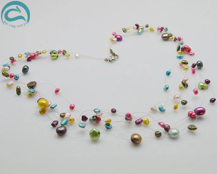 7-Row Multicolor Real Pearl Necklace for Women